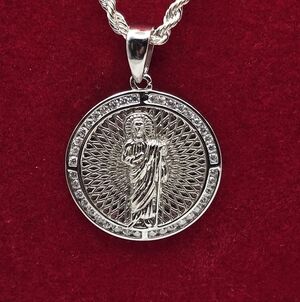 Sterling Silver 925 Holy Saint Moissanite Medallion Pendant